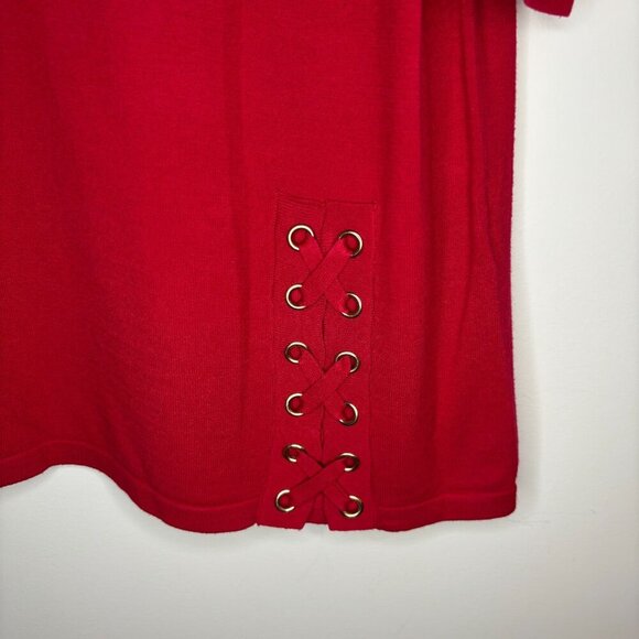 CHICO'S V-Neck Tunic Womens L 3/4 Sleeve Red Lace Up Detail - Picture 4 of 7
